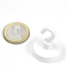 neodymium hook magnet white Ø 25,3 mm, holds approx. 16 kg