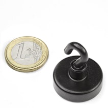 Neodym-Hakenmagnet schwarz Ø 25,3 mm, hält ca. 16 kg