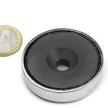 Ferrite pot magnet Ø 48 mm with countersunk hole, holds approx. 23 kg