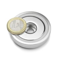 neodymium potmagneet Ø 48 mm met rond doorlopend gat, houdt ca. 63 kg