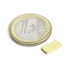 Q-10-05-1.2-G Parallélépipède magnétique 10 x 5 x 1,2 mm, tient env. 800 g, néodyme, N50, doré