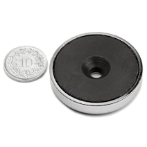 Magnete in ferrite con base in acciaio Ø 40 mm con foro svasato, tiene ca. 16 kg