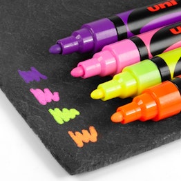 Krijtstiften krijtmarkers voor glazen magneetborden en whiteboards, geel, oranje, roze en paars, set van 4