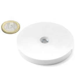 CSNGW-66 neodymium magnet system Ø 66 mm white rubber-coated with countersunk hole, holds approx. 25 kg,