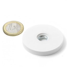 CSNGW-43 neodymium magnet system Ø 43 mm white rubber-coated with countersunk hole, holds approx. 10 kg,