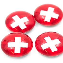 Glass magnets 'Swiss Cross' fridge magnets with Swiss cross, set of 4